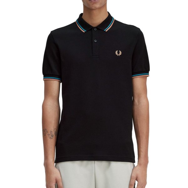 Fred Perry - Twin Tipped Polo - Black/ Cyber Blue/ Light Rust